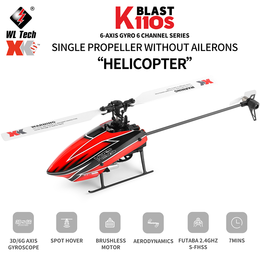 Rc Helicopter Nitro - Wltoys-rcヘリコプター飛行機ドローン、ブラシレスシングルパドル、xk k110s、6ch、3d、6gシステム